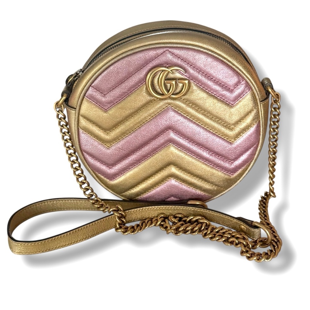 Gucci GG Marmont Round Bag Holiday 2018 Gold Pink Metallic Limited Edition COA